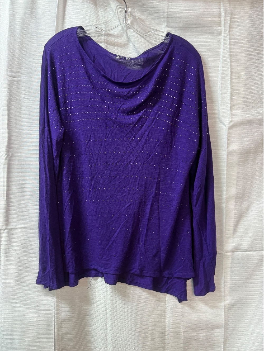 Apt. 9 Purple Rayon Long Sleeve Top with Studded Detail, Size Large